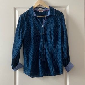 Van Heusen blue tiny polka dot button down somewhat see through short.